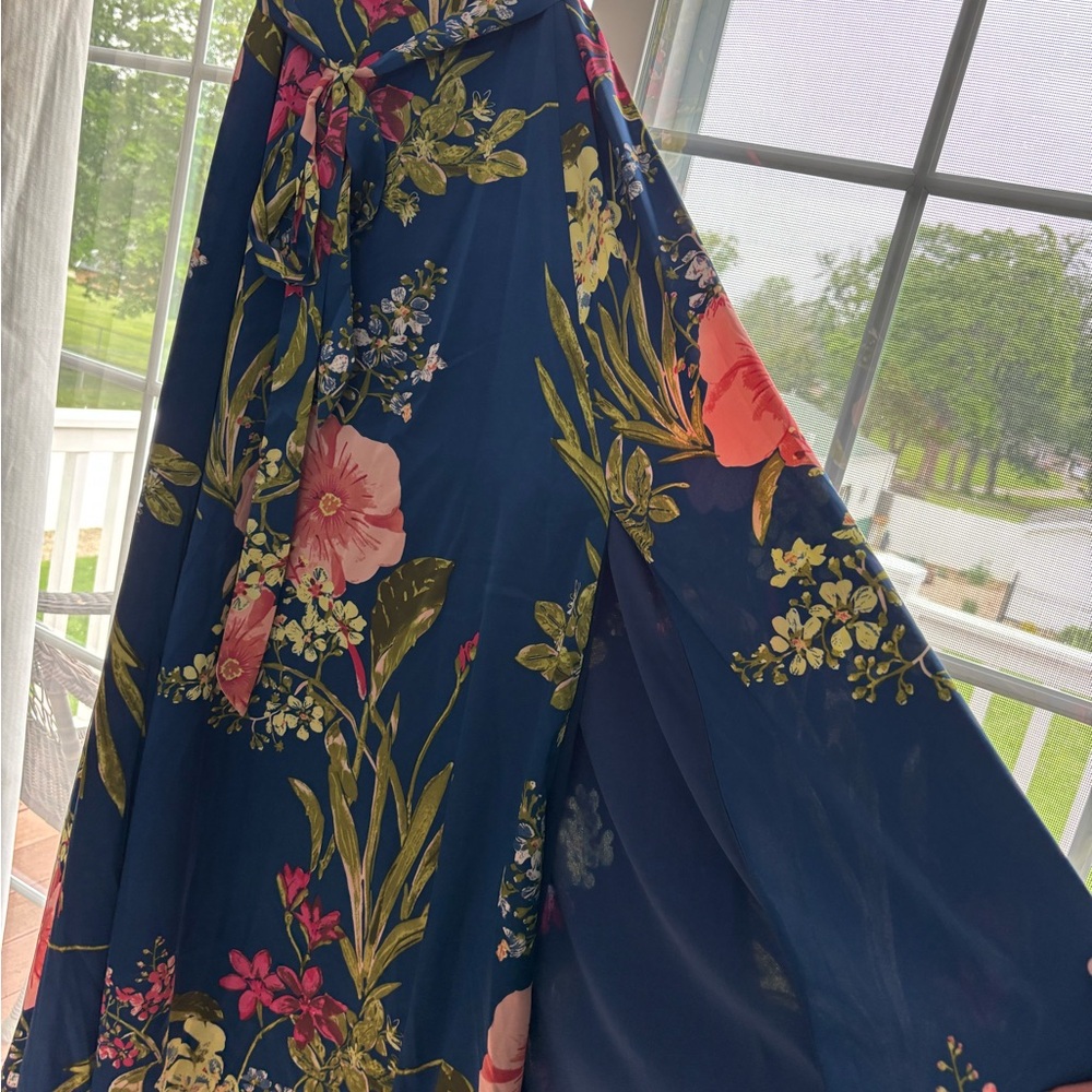 Lulu's Blue and Pink Wrap Maxi Dress with Slit - Picture 6 of 6